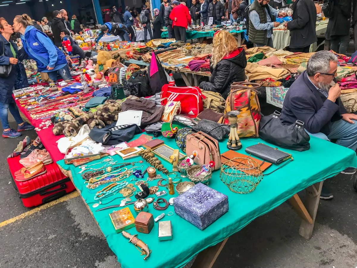 Stalls of antiques and collectibles at the Feriköy Antique Market, Istanbul