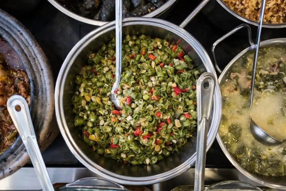 Trays of Turkish home cooking at a local lokanta