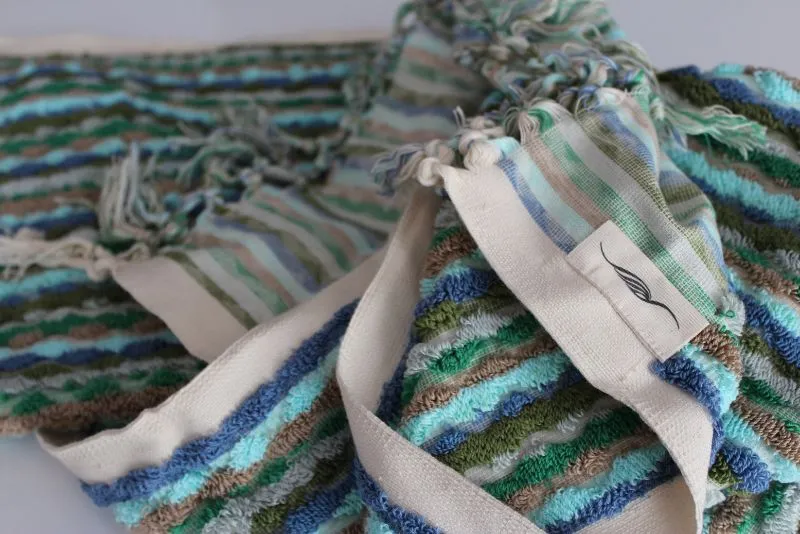 Organic cotton towels stacked at Jennifer's Hamam in the Arasta Bazaar