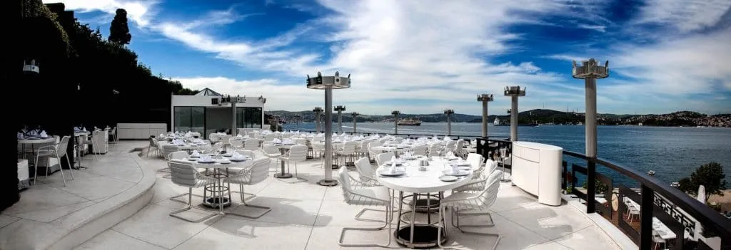 Panoramic view of Kasibeyaz restaurant and Bosphorus