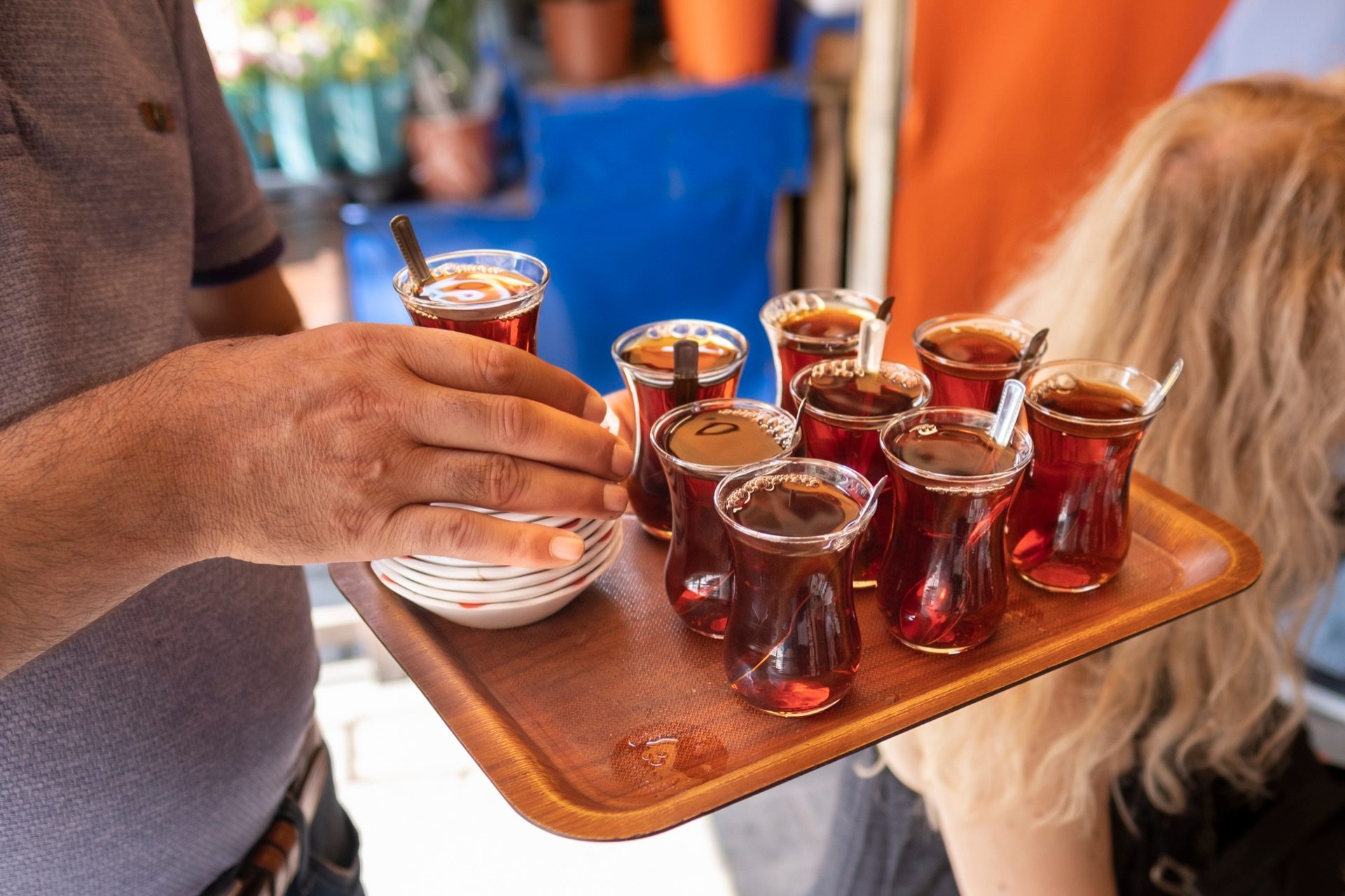 turkish tea glasses tray serving cay